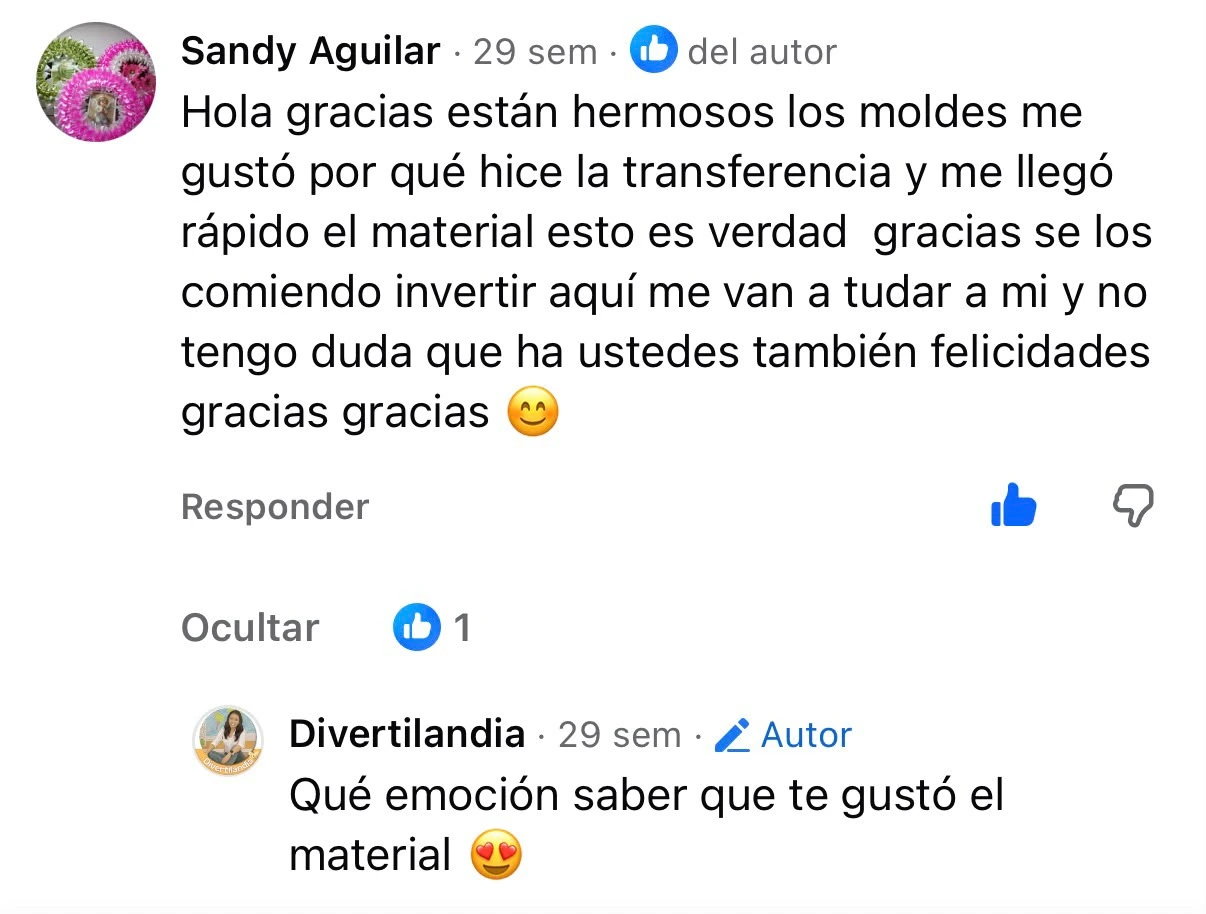 Captura de mensaje de agradecimiento de una clienta de Mi Aula Bonita