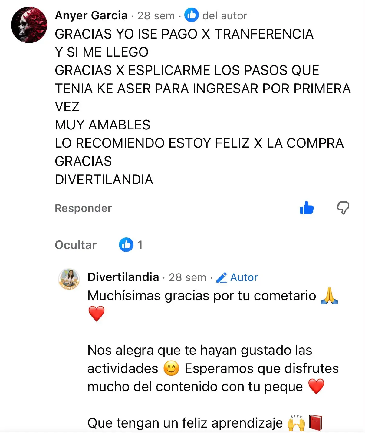 Captura de testimonio de una clienta satisfecha con Mi Aula Bonita